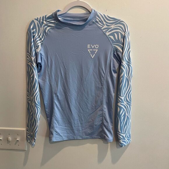 EVO Rashguard Long Sleeve SPF Swim Shirt Blue Zebra Print Large Performance - Picture 8 of 11